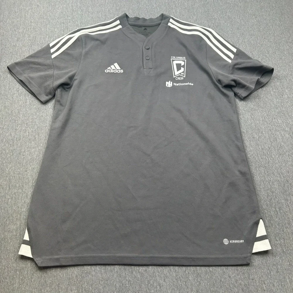 Adidas Aeroready Columbus Crew‎ Soccer Short Sleeve Polo Shirt Mens Medium Gray